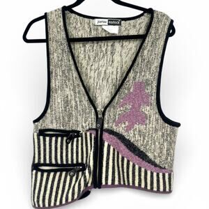 Jamie Sadock M zip-up sleeveless vest knit wool sweater asymmetrical abstract